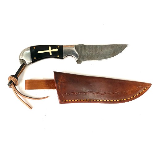 Custom Damascus Steel 3.5" Fixed Blade Knife w/Sheath