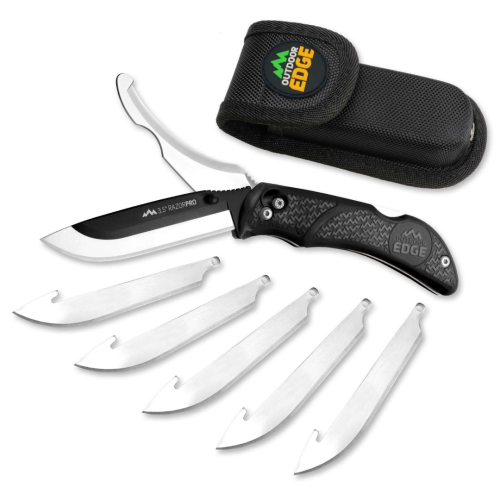 Outdoor Edge Razor/Gut Pro Double Blade Folder w/6 Blades and Belt Sheath