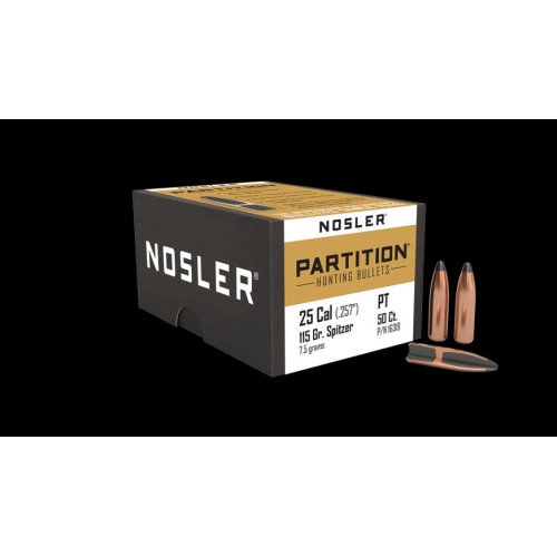 Nosler Partition 25Cal 115gr Spitzer Bullets - 50Ct