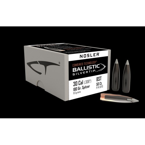Nosler Ballistic Silvertip 30Cal 180gr Bullets - 50Ct