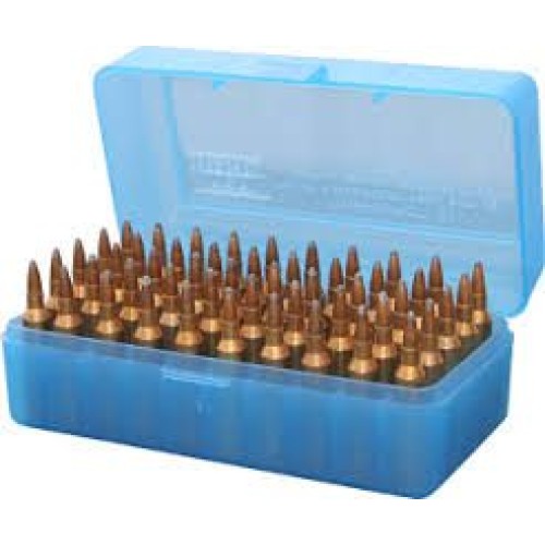 MTM Rifle Flip Top 50rd Ammo Box - Clear Blue