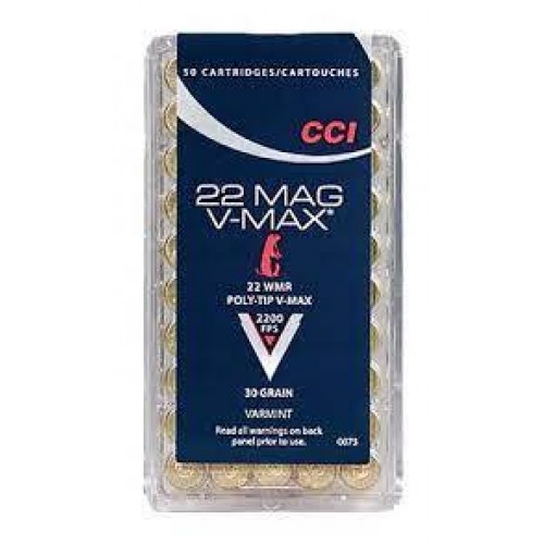 CCI V-MAX 22WMR Polymer Tip 30gr Ammunition CCI V-MAX 22WMR Polymer Tip 30gr Ammunition