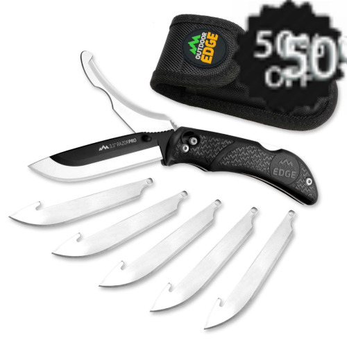 Outdoor Edge Razor/Gut Pro Double Blade Folder w/6 Blades and Belt Sheath
